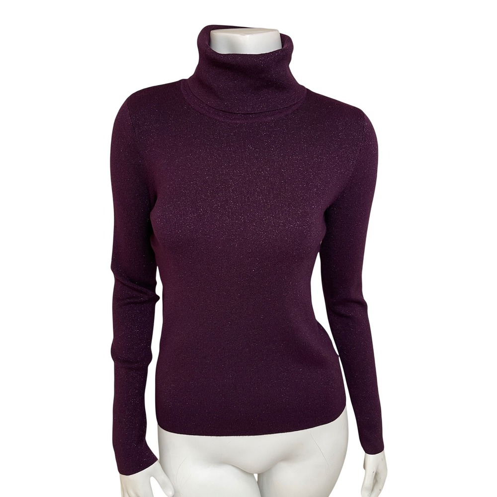 Express Womens Purple Metallic Shimmer Turtleneck Sweater Size M Festive Office